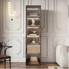 Merax LED-valgustusega vitriinkapp, vitriinkapp seisev vitriinkapp klaasuksega, 1 suure sahtliga hoiukapp, mitmeotstarbeline kapp elutuppa, kontorisse, kööki, vannituppa, 40 x