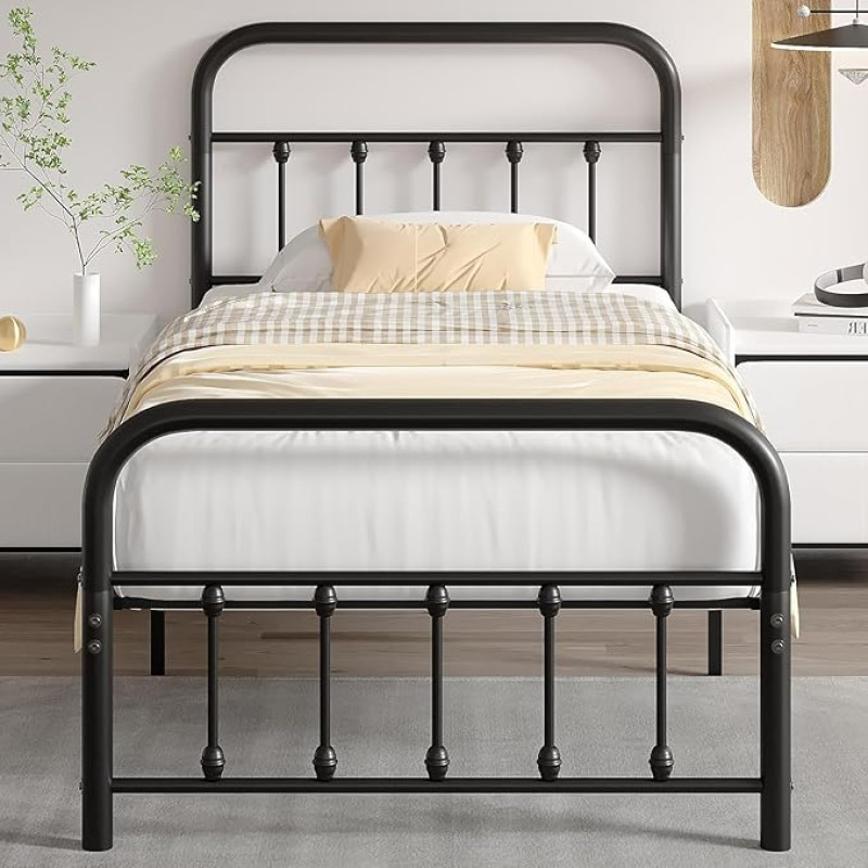 VECELO voodiraam 90 x 200 cm, metallist voodi lamelliraamiga ja kõrge peaplaadiga, kaasaegne külalisvoodi, noorte voodi, lihtne kokkupanek magamistuppa, külalistetuppa, must