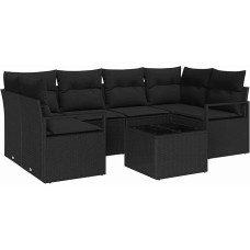 Rantry 7-teiliges Garten-Sofa-Set mit Kissen Schwarz Poly-Rattan, 2-Sitzer Garten-Sofa mit Kissen Schwarz Poly-Rattan Gartenlounge Model3346283