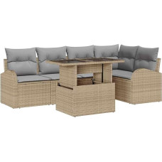 Rantry 6-teiliges Garten-Sofa-Set mit Kissen Beige Poly-Rattan Gartenlounge Model3348646