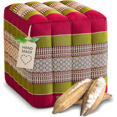 livasia Square Cube Cushion - 40 x 40 x 40 cm - orgaanilise kapokiga väljaheide, istmepoof, säilituskuuti ruut, põrandapadi Jalgpadi Jalgpadi käsitööna (punane/roheline)