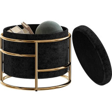 HOMCOM Hoiuruumiga väljaheide, väike kaanega väljaheide, ümmargune polsterdatud väljaheide terasraamiga, jalatugi elutuppa, magamistuppa, 42 x 42 x 39 cm, must