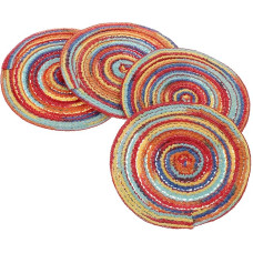 TOBBOMEY 4 Stück Teiliges Rundes Tischset aus Geflochtenem Baumwollgarn Hitzebeständig und rutschfest Dekorative Platzsets für Esstisch Kaffee Küchentisch Boho Stil