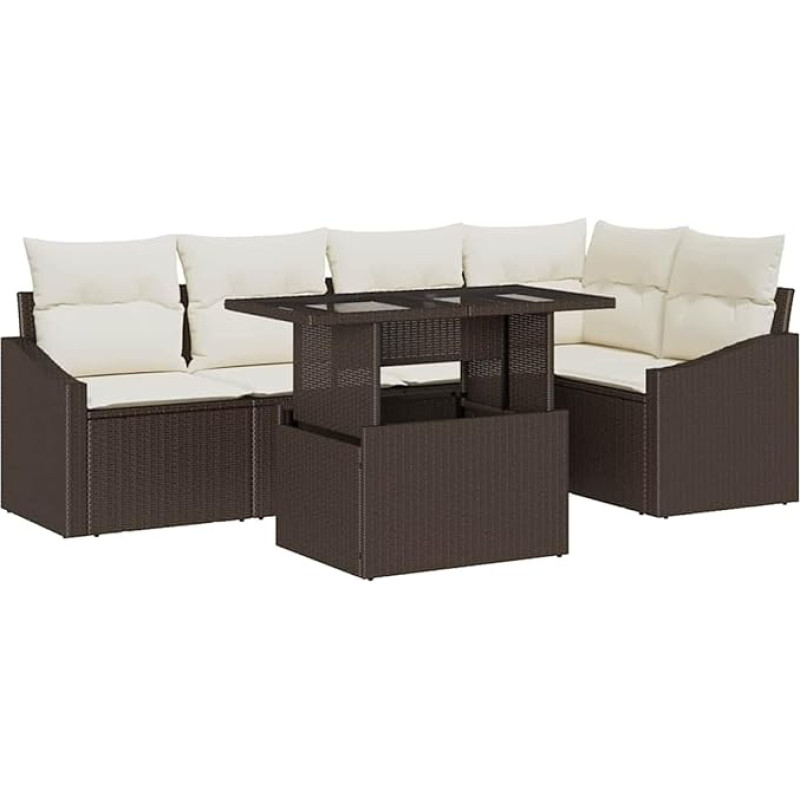 Rantry 6-teiliges Garten-Sofa-Set mit Kissen Braun Poly-Rattan Gartenlounge Model3349004