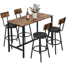Zevemomo söögilaudade komplekt 4 inimesele, 5-osaline baarilaua komplekt, köögilaud ja toolid, Counter Height High Table Top koos 4 PU polsterdatud väljaheitega, ruumi säästev pubilaudade komplekt väiksesse ruumi, pruun