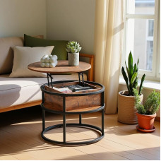 EGGREE ümmargune kohvilaud tõstetava plaadiga, kõrgusreguleeritav küljelaud koos hoiuruumiga 60 x 60 x 48 cm - 62 cm, väike elutoa laud kohvilaud kodukontorisse pruun