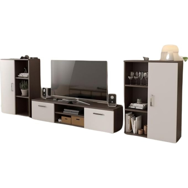 Per la vita Hercules White/Wenge kabinetisein - kaasaegne elutoa mööblikomplekt White Wenge koos 2 püstise riiuliga, TV-kapiga ja 2 seinariiuliga - kabinetisein elutuppa ja teismelise tuppa