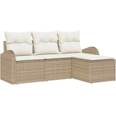 Rantry 4-teiliges Garten Sofa Set mit Kissen Beige Poly Rattan Gartenlounge Model3345991