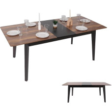 HWC-M57 Söögitoa laud täispuidust laminaat melamiin 160-200 x 90 cm pikendatav Sheesham Wood Look tumedad jalad