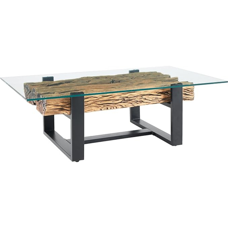 riess-ambiente.de Barracuda Design kohvilaud, 130 cm, taaskasutatud teakpuust, klaasist tööstuslik, küljelaud elutuppa, kohvilaud, elutoa laud