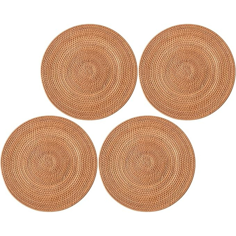 Angoily 4 Stück Teiliges Runde Rattan Untersetzer Handgewebt Hitzebeständig Isolierend für Getränke Tee Kaffee Tischdekoration Einfach zu Reinigen
