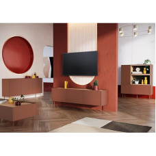 Kodumööblikomplekt seinakapp punase tamme värvi, 4-osaline koos kohvilaud, Highboard, Lowboard, Sideboard, modernne, käepidemevaba