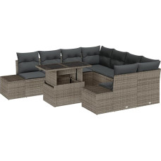 Rantry 9-teiliges Garten Sofa Set mit Kissen Grau Poly Rattan Gartenlounge Model3349155