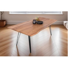 SAM Celia söögitoa laud metallraamiga, 200 x 100 cm, naturaalne akaatsiapuit + massiivne, ehtne vineer, täispuidust söögitoa laud metallraamiga, must