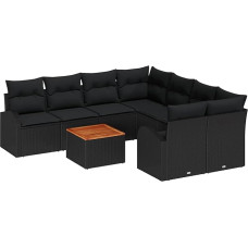 Rantry 9-teiliges Garten-Sofa-Set mit Kissen Schwarz Polyrattan Akazie Gartenlounge Model3347562