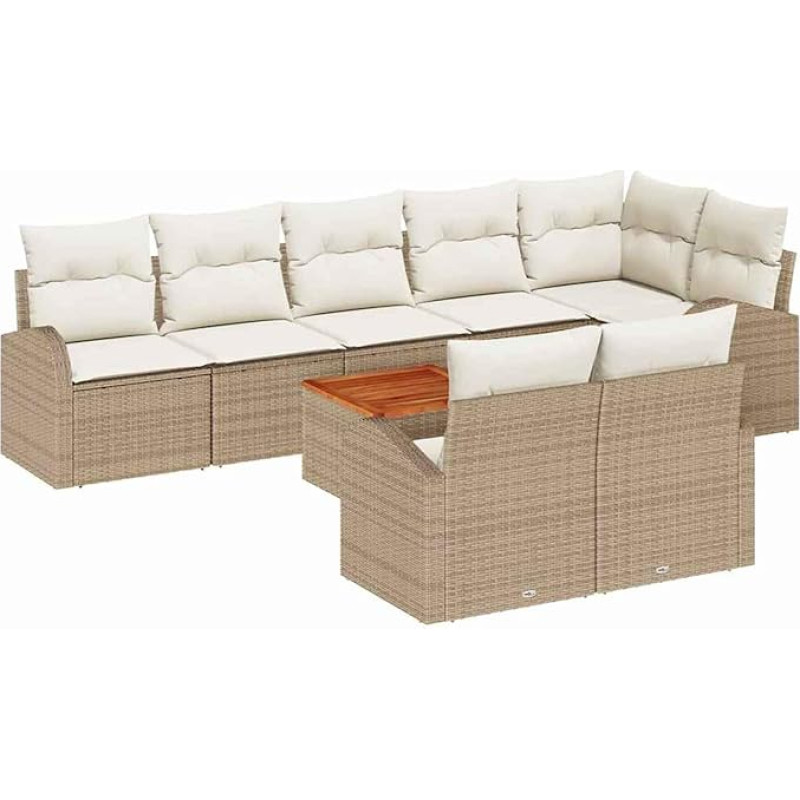 Rantry 9-teiliges Garten Sofa Set mit Kissen Beige Poly Rattan Akazie Gartenlounge Model3347596