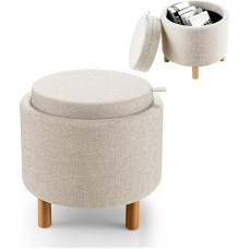 HOMASIS ümmargune Ottomani hoiutool puidust jalgadega ja kandikuga jalapealne libisemisvastaste liuatega multifunktsionaalne külglaud elutuppa magamistuppa kontorisse (beež)