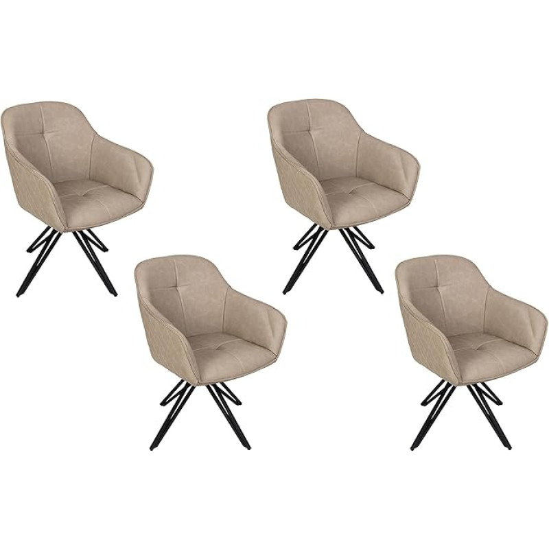 SAM 4 Elbe pöörlevate toolide komplekt, 180 kraadi pöörlev, kunstnahast kate, Taupe söögitoa toolid/toolid väikese teemantmustriga, metallist raam, must