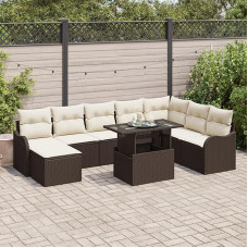 9-teiliges Garten Sofa Set mit Kissen in Braun aus Poly Rattan, 2-Sitzer Garten Sofa mit Stauraum & Kissen in Braun aus Poly Rattan Gartenlounge Model3357251
