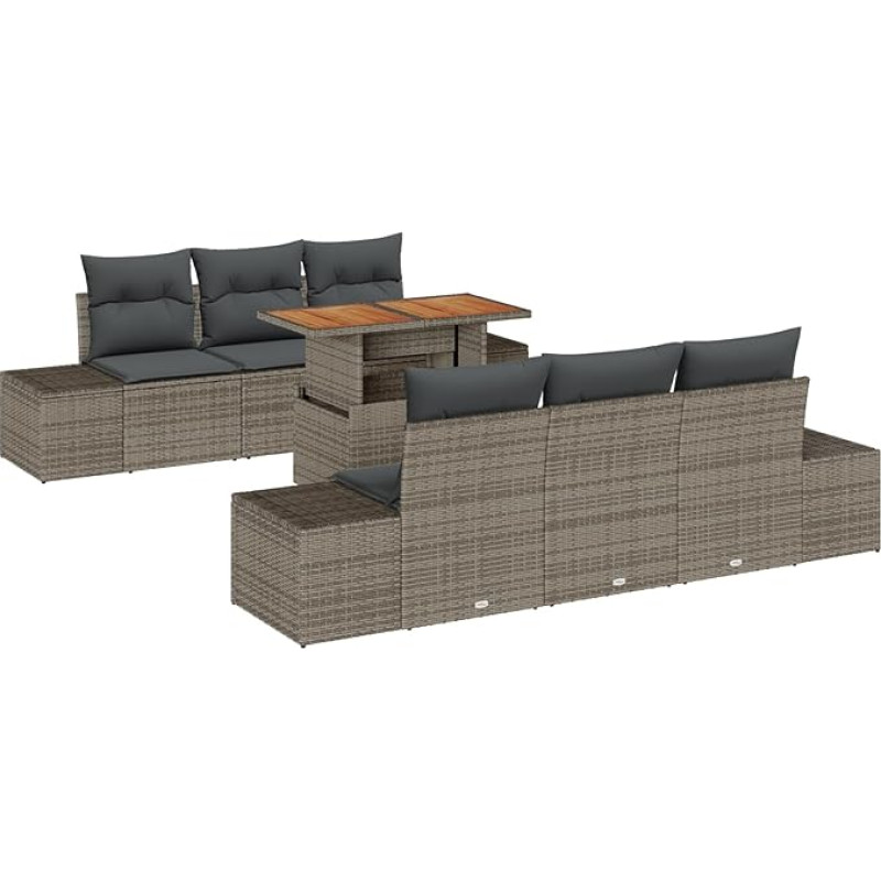 7-teiliges Garten-Sofa-Set mit Kissen Grau Poly Rattan Gartenlounge Model3358645