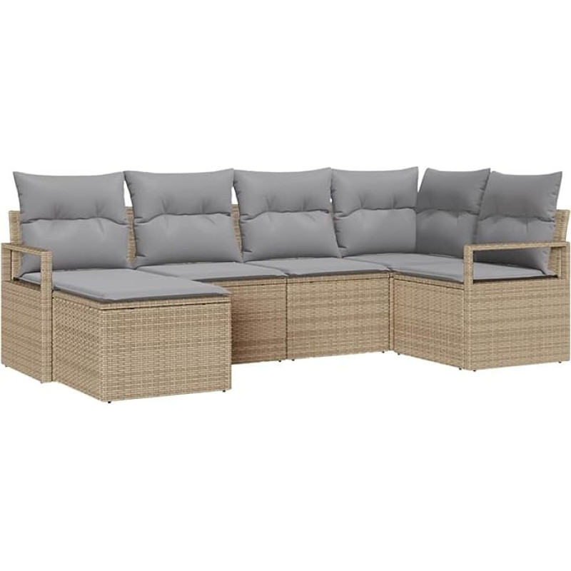 Rantry 6-teiliges Garten Sofa Set mit Kissen Beige Poly Rattan Gartenlounge Model3346450