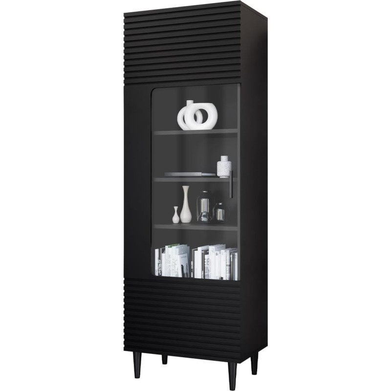 Mirjan24 Nakomo 1D seisev vitriinkapp klaasuksega, soonikfront, B 60 x K 180 x T 40 cm, vitriinkapp, klaasist vitriinkapp elutuppa, mitmeotstarbeline kapp (must)