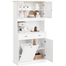 SoBuy FSB101-W Kõrge kapp klaasuste ja kallutatava sektsiooniga, köögikapp mikrolaineahju sektsiooniga, uste ja sahtlitega sahtlikapp köögi, elutoa ja hoiuruumi jaoks