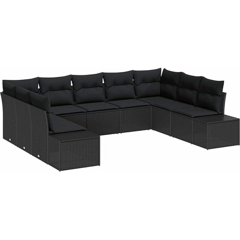 Rantry 9-teiliges Garten Sofa Set mit Kissen Schwarz Poly Rattan Gartenlounge Model3347223