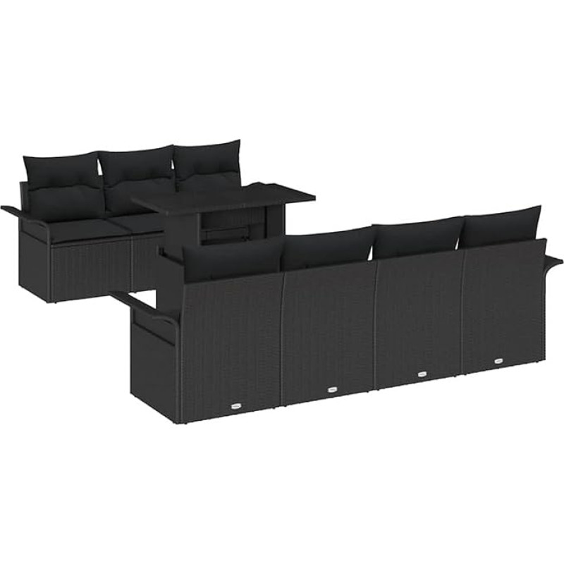 Rantry 8-Teiliges Garten Sofa Set mit Kissen Schwarz Poly Rattan Gartenlounge Model3348229