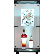 RWUDV klaasist vitriinkapp LED-valgustusega, 86 x 43 x 37 cm, kaasaegne vitriinkapp 2 riiuliga, 1 uks, klaasist kapp, karastatud klaasist ja puidust seisev vitriinkapp, elutuppa kasutamiseks