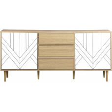 Alice's Home Mika Sideboard puidust dekooriga ja valge 2 tasandit 2 ust 3 sahtlit L 160 x B 40 x K 74 cm