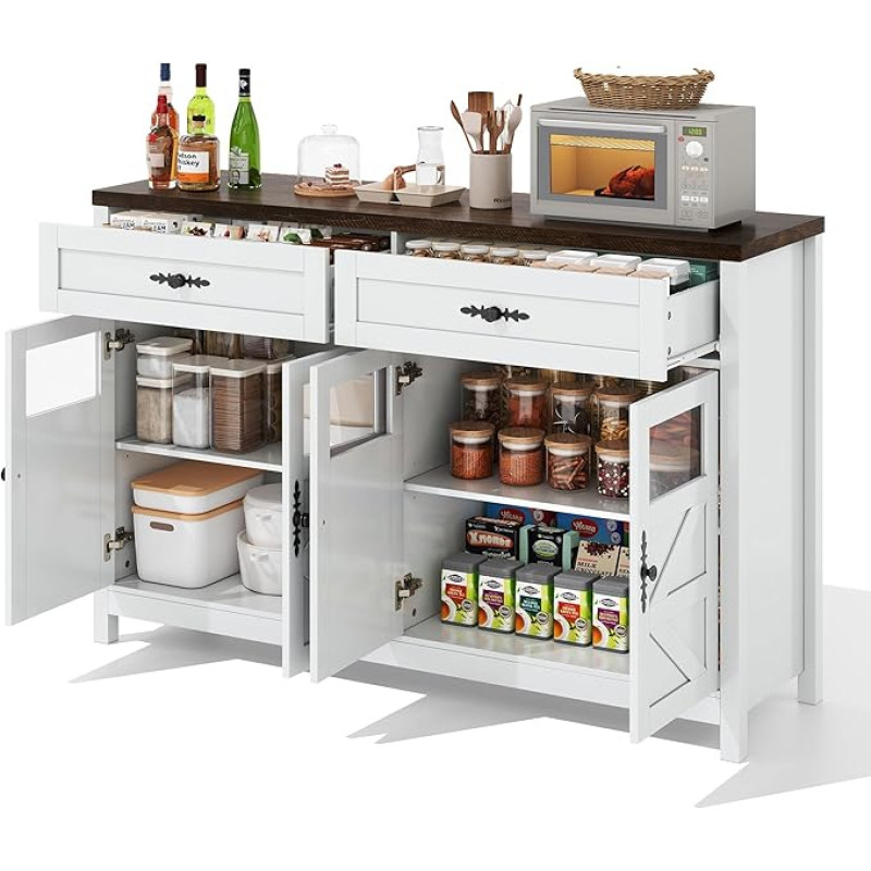 KecDuey Söögitoa kapp, Sideboard koos hoiuruumiga, buffet 140 cm pikkune buffet 4 ukse ja 2 suure sahtliga, kohvikukapp kaasaegses stiilis, sahtli kapp