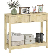 HOMCOM kaasaegne konsoollaud ribipaneeliga sahtlitega, kitsas koridorilaud riiulitega esikusse elutuppa, 90 x 30 x 76 cm, naturaalne puitviimistlus