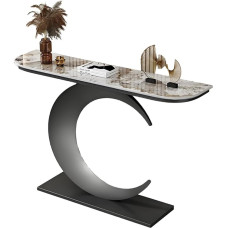 Halbmond-Konsolentisch im Industriestil, schmaler Akzenttisch für Eingangsbereich und Flur, Sofatisch mit Metallfuß für Wohnzimmer und Foyer, 80 cm - Farbe: Schwarz