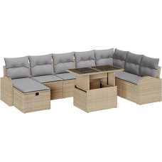 Rantry 9-teiliges Garten-Sofa-Set mit Kissen in Beige aus Poly-Rattan Gartenlounge Model3359777