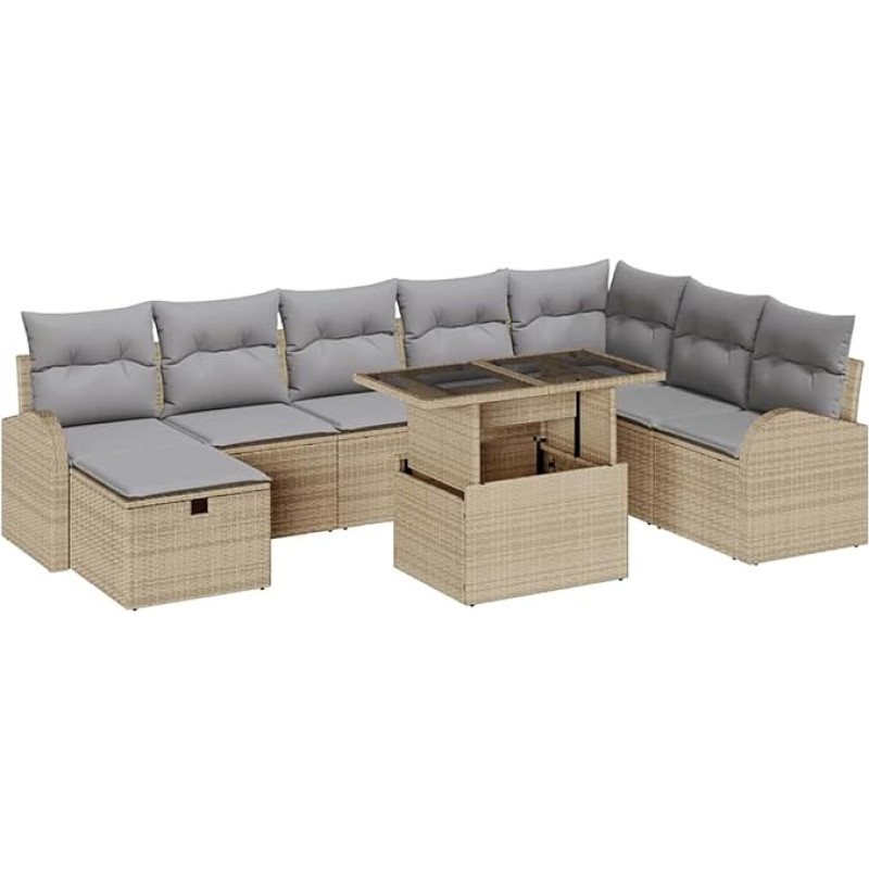 Rantry 9-teiliges Garten-Sofa-Set mit Kissen in Beige aus Poly-Rattan Gartenlounge Model3359777