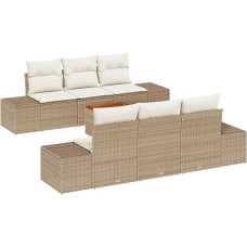Rantry 7-teiliges Garten Sofa Set mit Kissen Beige Poly Rattan Akazie Gartenlounge Model3347904