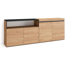 Skraut Home Sideboard, Highboard, kapp, riidekapp, 200 x 75 x 35 cm, 4 ust, elutuba, köök, kaasaegne stiil, tammepuust must