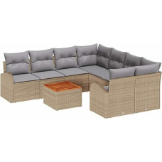 Rantry 9-teiliges Garten Sofa Set mit Kissen Beige Poly Rattan Akazie Gartenlounge Model3347560