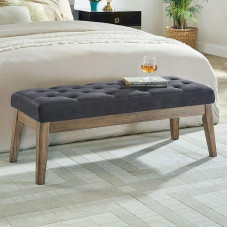 WEMART Sametiga polsterdatud pehmendustega pink täispuidust jalgadega Ottomani polsterdatud istmega mööbel Midnight