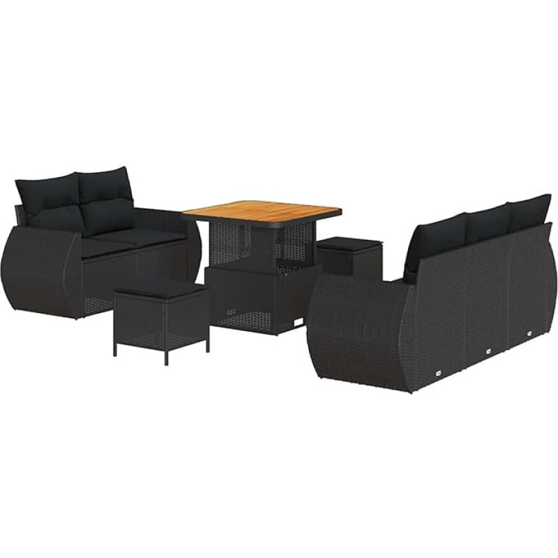 8-teiliges Garten Sofa Set mit Kissen Schwarz Poly Rattan Akazie Gartenlounge Model3361814 8-teiliges Garten Sofa Set mit Kissen Schwarz Poly Rattan Akazie Gartenlounge Model3361814