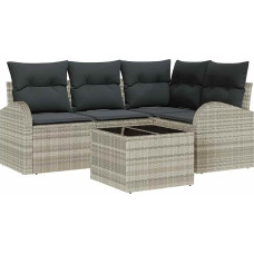 Rantry 5-teiliges Garten Sofa Set mit Kissen Grau Poly Rattan Gartenlounge Model3346032