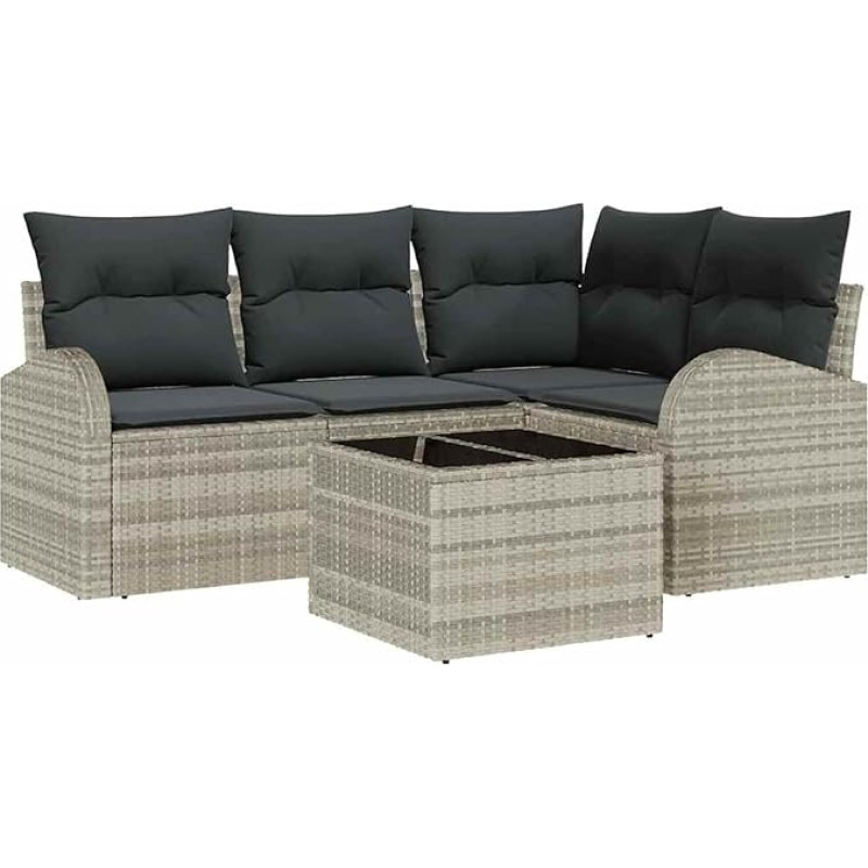 Rantry 5-teiliges Garten Sofa Set mit Kissen Grau Poly Rattan Gartenlounge Model3346032