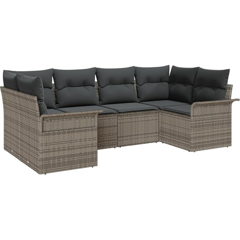Rantry 6-teiliges Garten Sofa Set mit Kissen Grau Poly Rattan Gartenlounge Model3345499