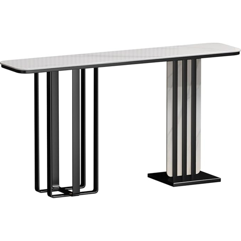 Schmaler Goldener Konsolentisch - Stilvolles Felsplattendesign und robuster Metallrahmen - Elegante Wohndekoration für Flur, Wohnzimmer, Schlafzimmer und Foyer (Grau, 120 x 30 x 80 cm)