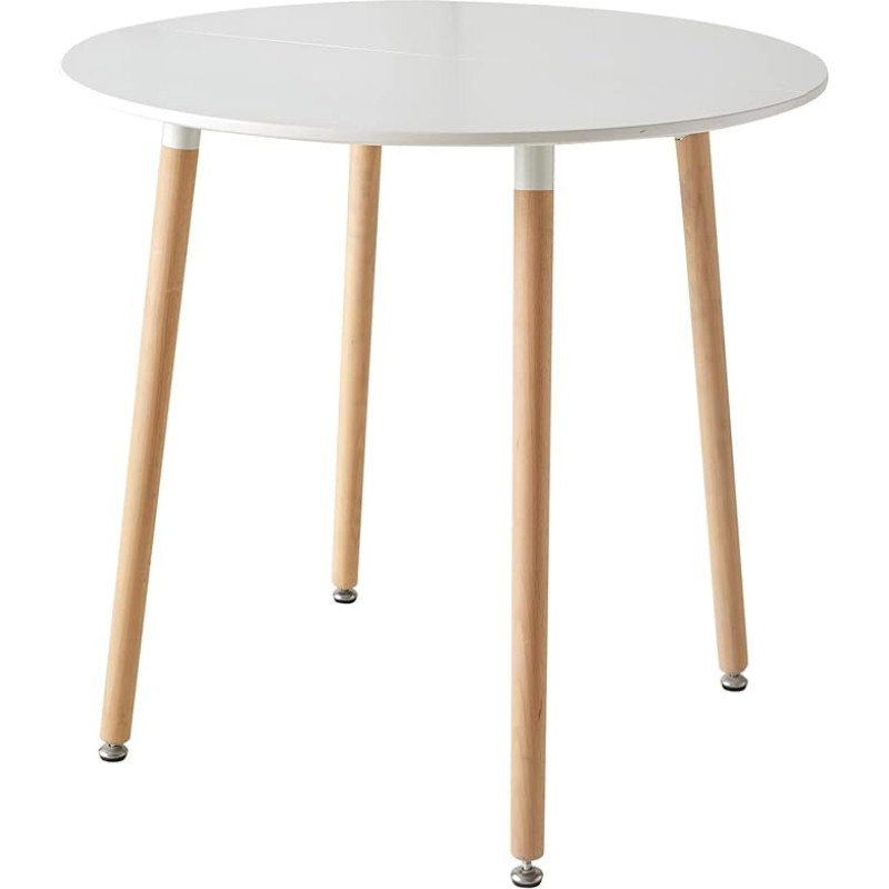 EGOONM Modernne ümmargune söögilaud 2-4 inimesele; kohvilaud, köögilaud puidust jalgadega söögituppa, elutuppa, kontorisse, 80 x 80 x 75 cm, valge (kaks tükki)