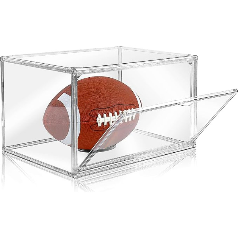 Cutora jalgpalli näidikukast, 2 Pack Clear Acrylic Football Storage Box koos magnetilise ukse ja stendi hoidjaga, suur UV-kaitseklamber, sobib 5