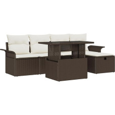 Rantry 6-teiliges Garten-Sofa-Set mit Kissen Braun Poly-Rattan Gartenlounge Model3359665