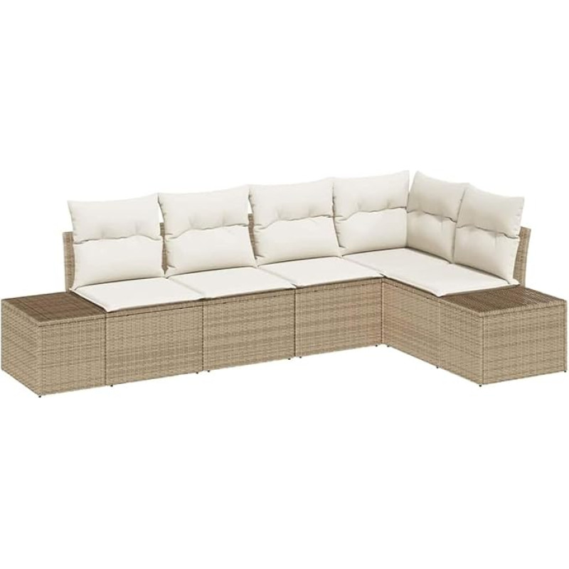 Rantry 5-teiliges Garten Sofa Set mit Kissen Beige Poly Rattan Gartenlounge Model3347061