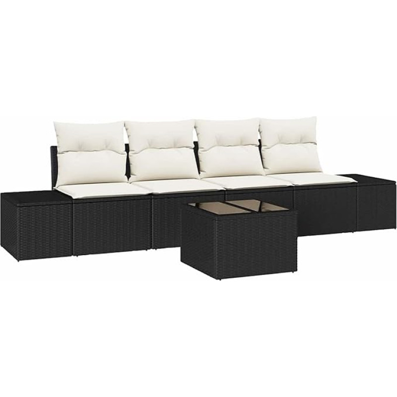 Rantry 5-teiliges Garten Sofa Set mit Kissen Schwarz Poly Rattan Gartenlounge Model3355596